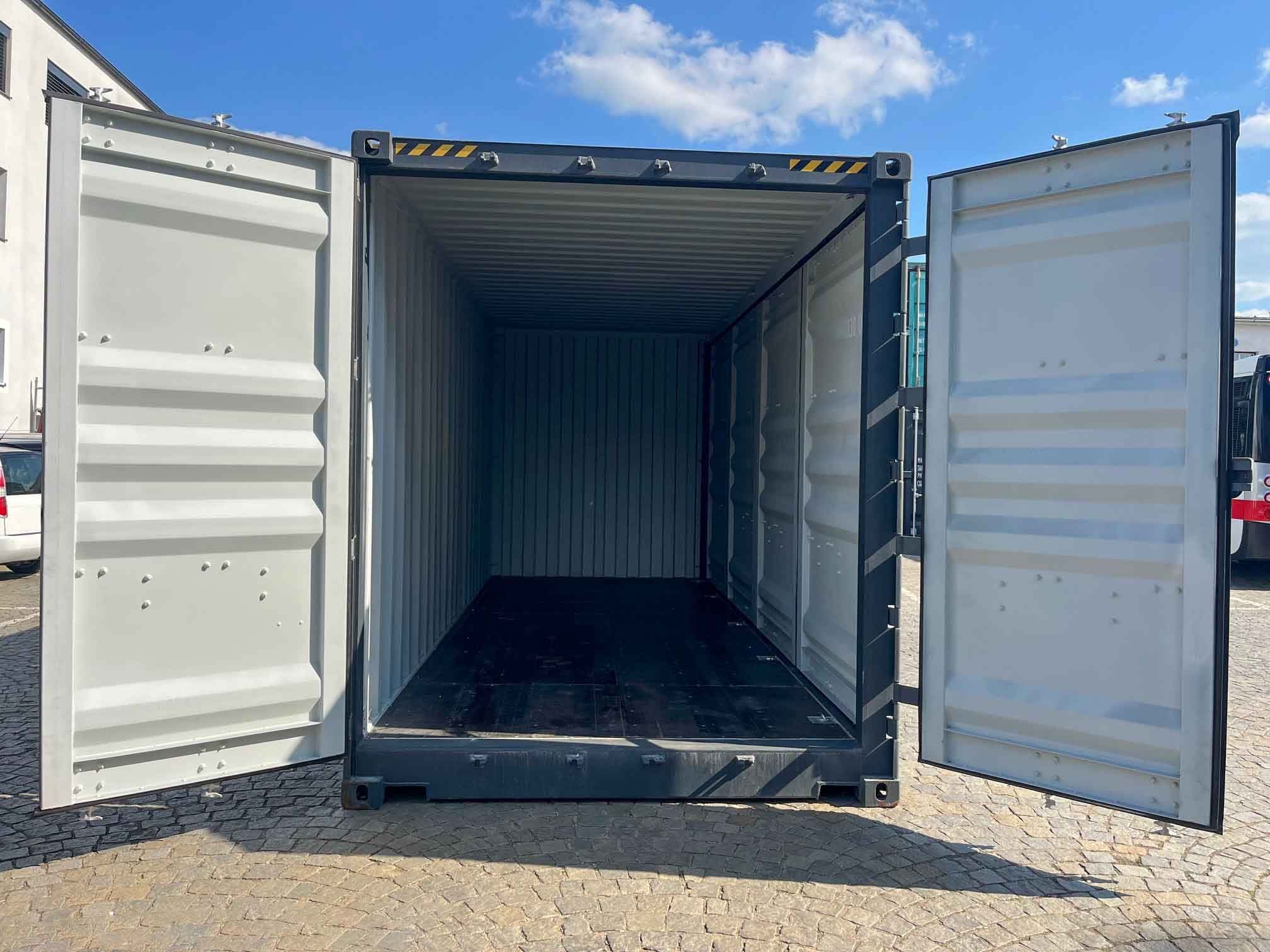 20' stopowy kontener typu High Cube z otwartym bokiem, kolor antracytowo-szary — Szary antracytowy · RAL 7016 — 5