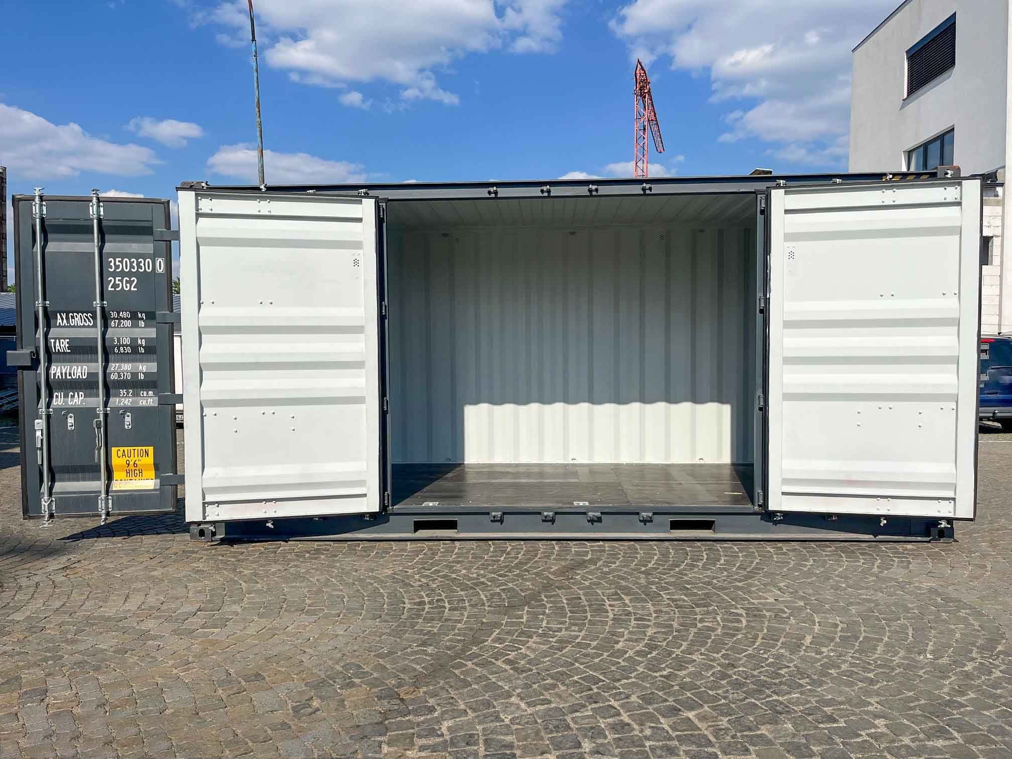 20' stopowy kontener typu High Cube z otwartym bokiem, kolor antracytowo-szary — Szary antracytowy · RAL 7016 — 4