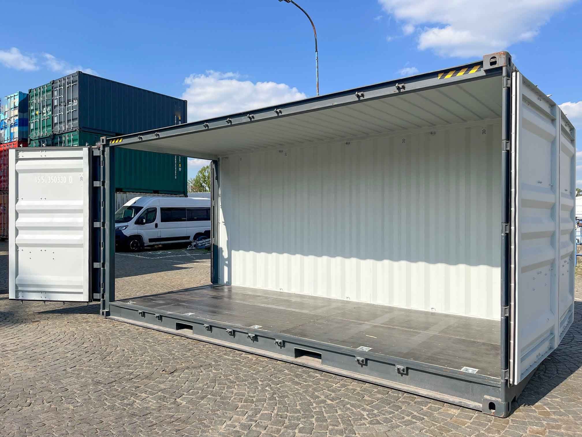 20' stopowy kontener typu High Cube z otwartym bokiem, kolor antracytowo-szary — Szary antracytowy · RAL 7016 — 1